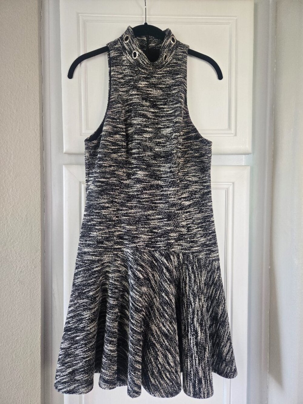 Sz S NWOT ABS by Allen Schwartz Mock Neck Dress Black Ivory